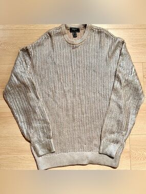Forever 21 Shimmery Shiny Silver and Brown Open-Knit Crewneck Sweater